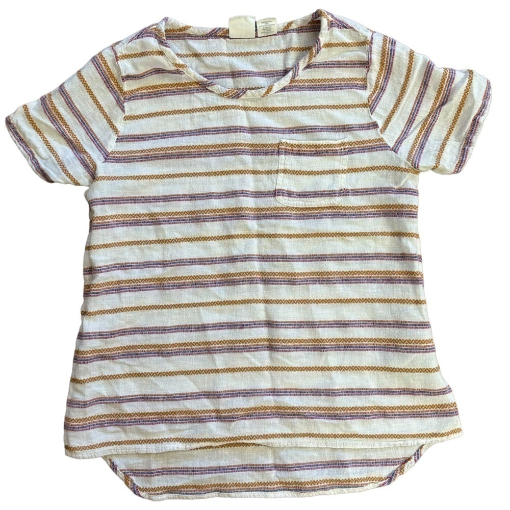 C&C California Cotton Linen Blend Stripe Crew Neck Short Sleeve Blouse Women’s S - Picture 9 of 9